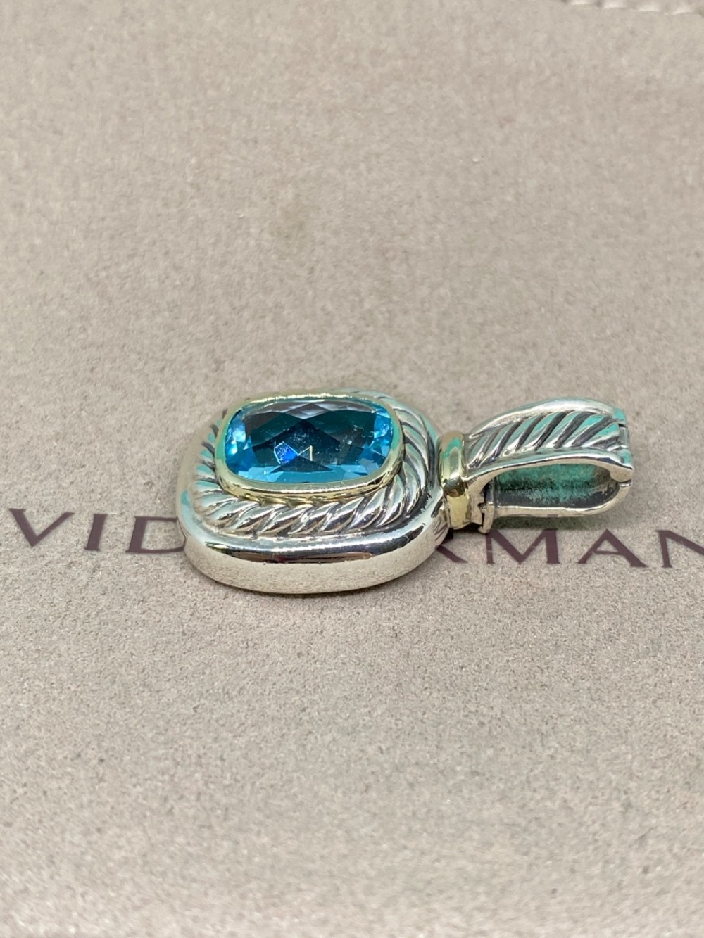 David Yurman Large  Albion Blue Topaz Enhancer 14K Gold Sterling Silver - Picture 5 of 7
